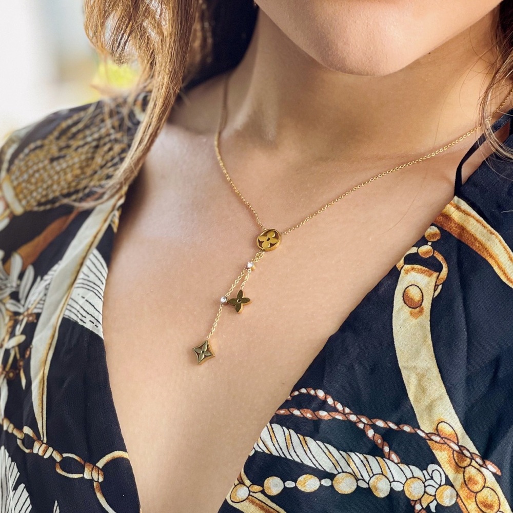 Gold stainless steel emerald necklace